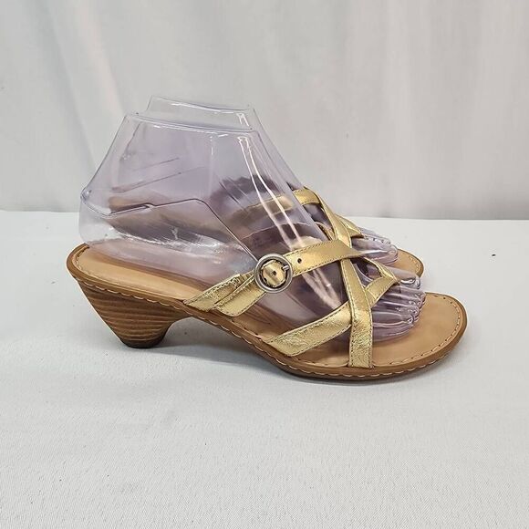 Born Women's Size 7 Funi Sandal Gold Metallic Leather Strappy Heeled - Picture 4 of 10